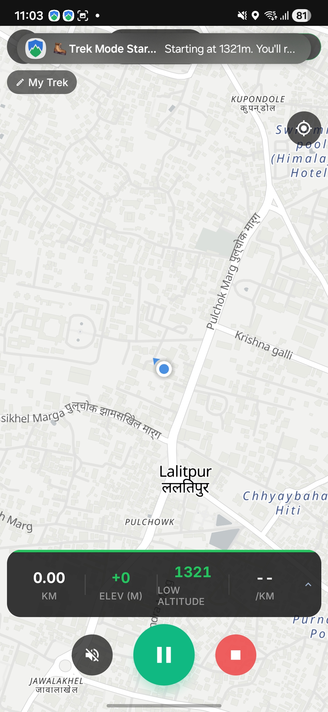 Trek Mode - Live map tracking with distance, elevation, and speed metrics